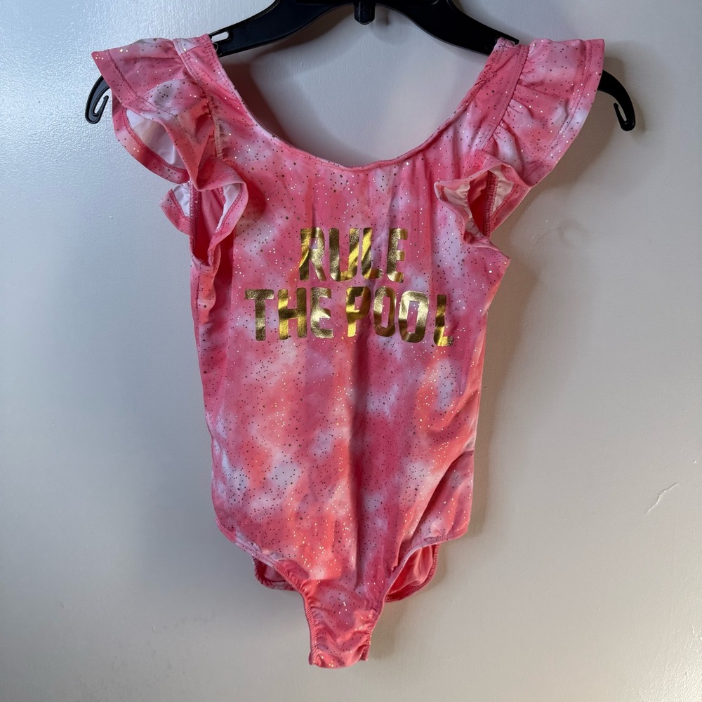 New Girl Swim Suit Pink Size 12 | Summer | Glitter  | Sun | “Rule The Pool”